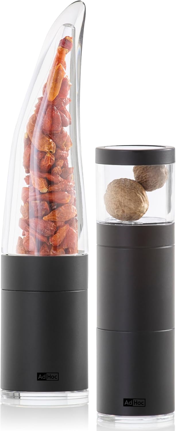 AdHoc Starter Gift Set | Pepe & Nutmeg Grinder in Black Including Filling Free | 2 Spice Cutters in Exclusive Gift Packaging Directly from AdHoc