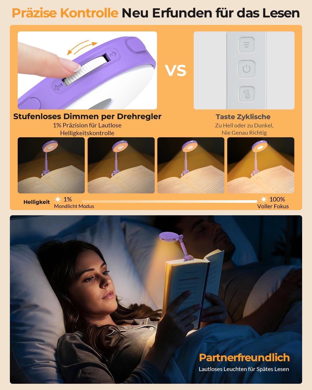 Reading Lamp Book Clamp Bed Book Lamp Rechargeable Reading Light – Bild 3