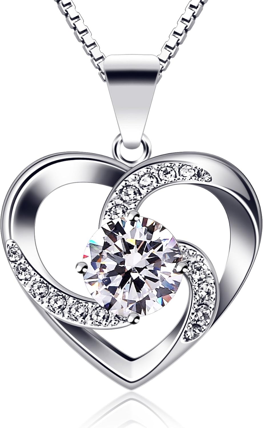 B. Catcher Women's Heart Necklace In 925 Sterling Silver,”Love Is Happiness” Pendant Jewellery With Cubic Zirconia, 45 cm Chain Length, Mother's Day Gift For Women