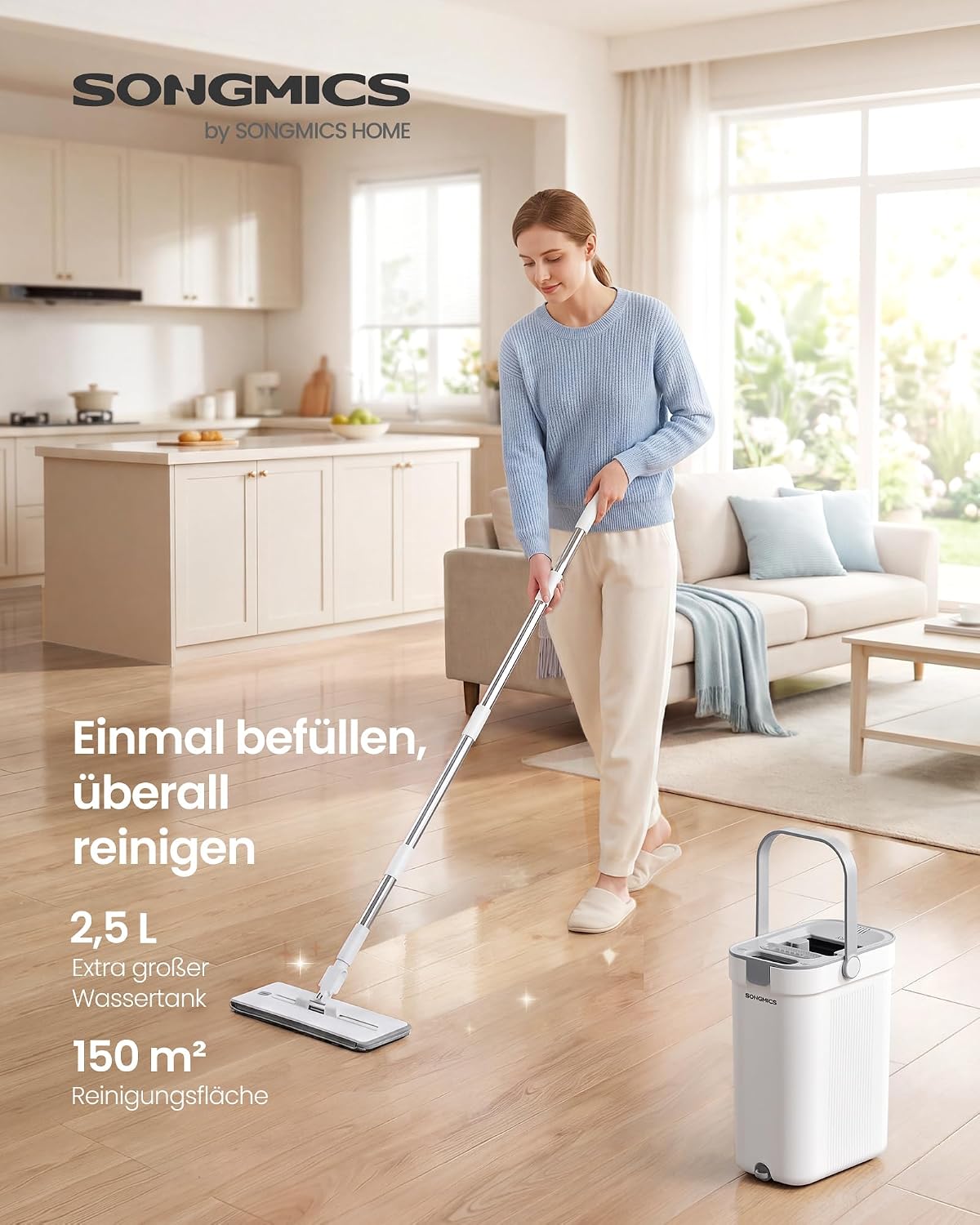 SONGMICS Mop Set with Bucket, Floor Mop, 4 Microfibre Covers – Bild 2