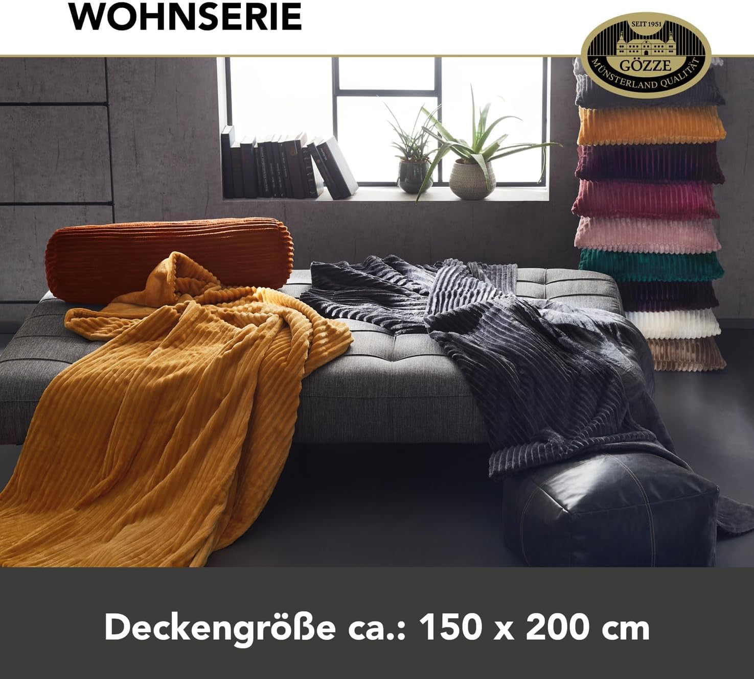 Gözze Blanket Corduroy Look, Polyester, charcoal, 57 x 38 x 15 cm – Bild 5