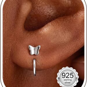 BodyBonita 1 Pair of Earrings Silver 925 Half Hoop Earrings Women, 16 K Gold-Plated Silver Earrings with Star, Moon and CZ, Suitable Small Earring Jewellery for Women