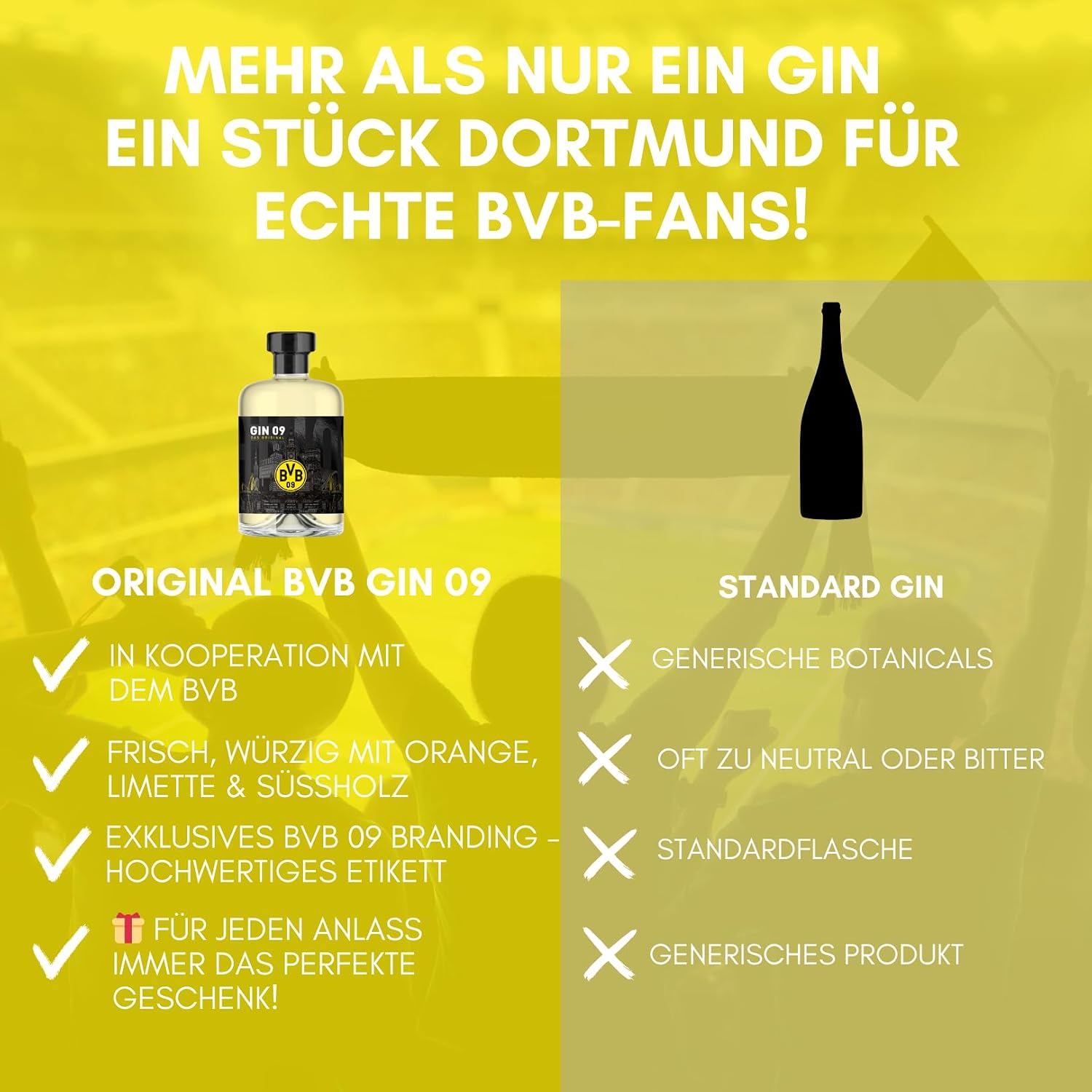 BVB Gin 09 - The Original | with Gift Packaging | Fan Item, Men, Women, Christmas | Excellent Gin of BVB09 | Gift Idea, Borussia Dortmund Fans | 500 ml Single Bottle, 43% Vol – Bild 4