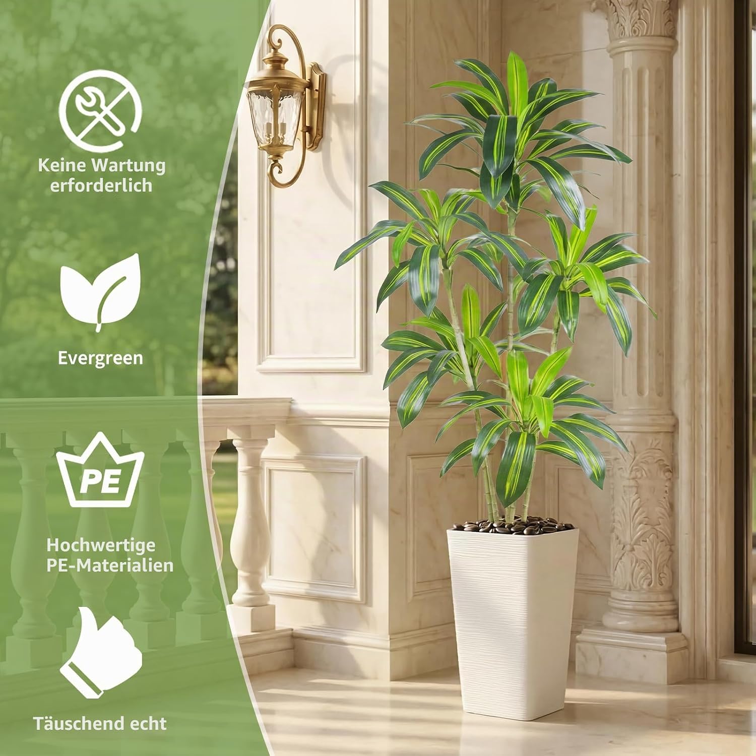 Artificial Dragon Tree Plants 180 cm Artificial Plants Large White Pot – Bild 6