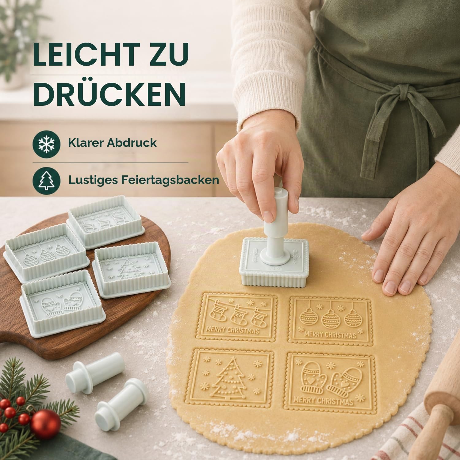 4 Piece 3D Merry Christmas Plastic Cookie Stamp Set – Bild 6