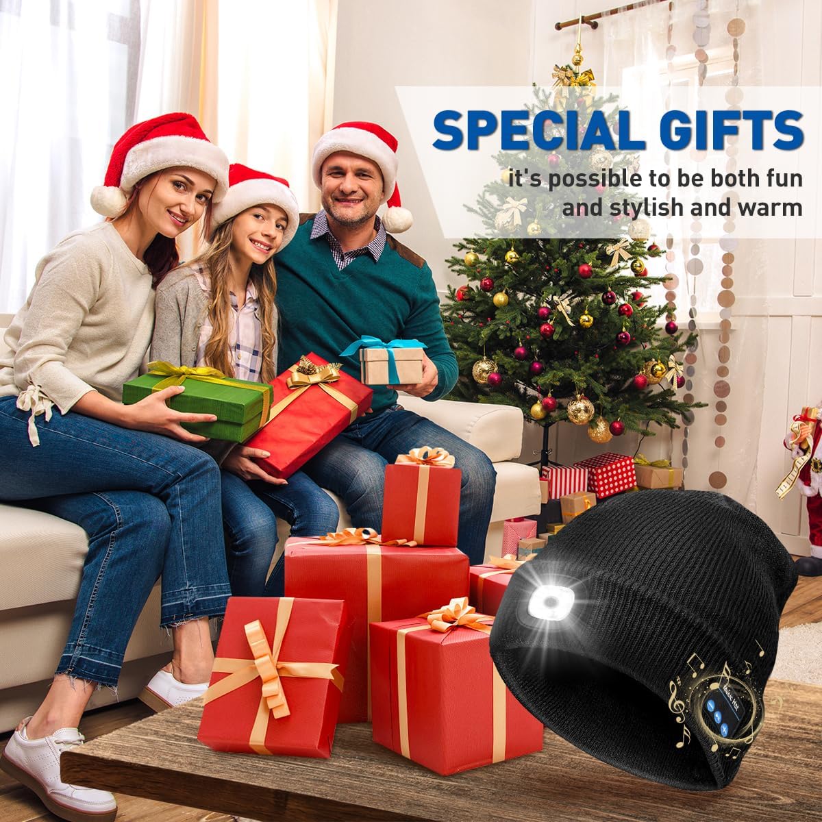 Lenski Gifts for Men Women Bluetooth Beanie Hat with LED Light – Bild 7