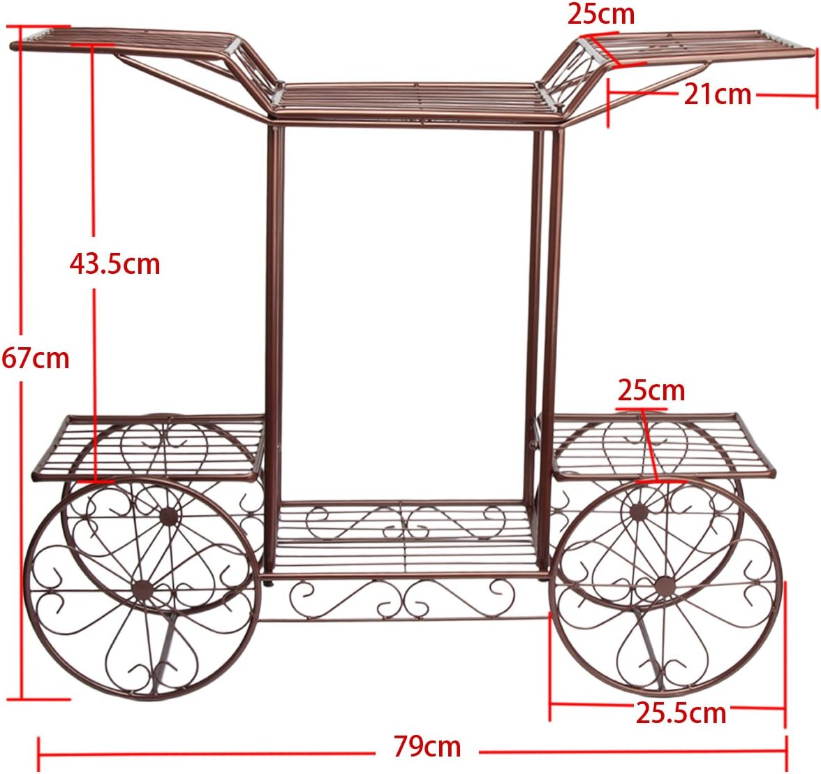 FullBerg 2-Tier Metal Flower Shelf for Plants and Hanging Basket, Four Wheel Drive Flower Stand for Indoor Balcony, Living Room, Plant Stairs, Flower Stairs, Garden Shelf, Outdoor Decoration, Antique Bronze – Bild 2