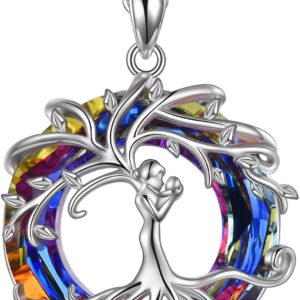 Tree of Life Mum Necklace, 925 Sterling Silver Goddess Tree Pendant with Crystal, AOBOCO Jewellery Gifts for Women