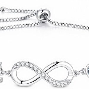 Turandoss Infinity Bracelet Women Girls 14K White Gold Plated Heart Bracelets with CZ Infinity Adjustable Letters Silver Bracelet A-Z Birthday Gift Gifts for Women Girls Girlfriend