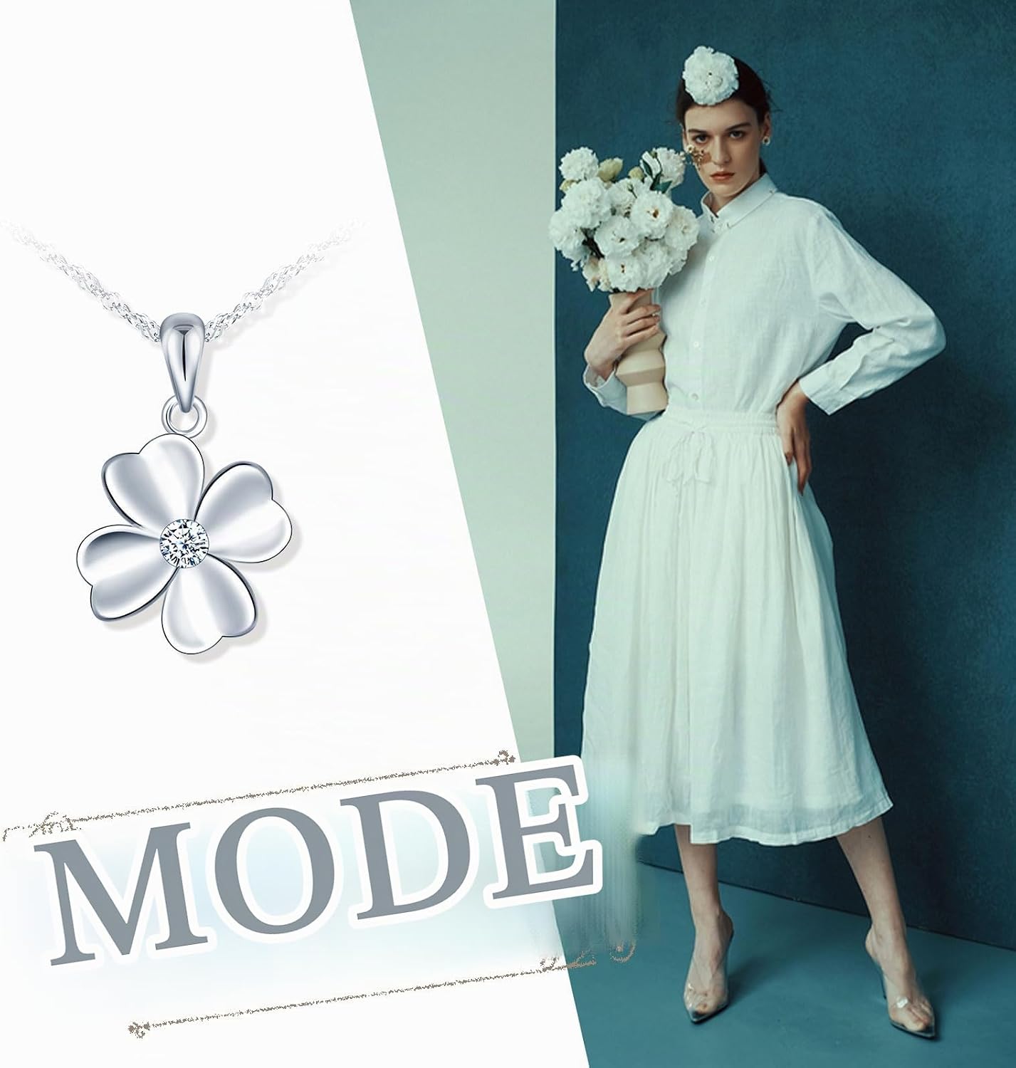 Women's Necklace with Lucky Charm Clover Chain Four Leaf Pendant Made of 925 Silver Necklace for Women Valentine's Day Mother's Day – Bild 5