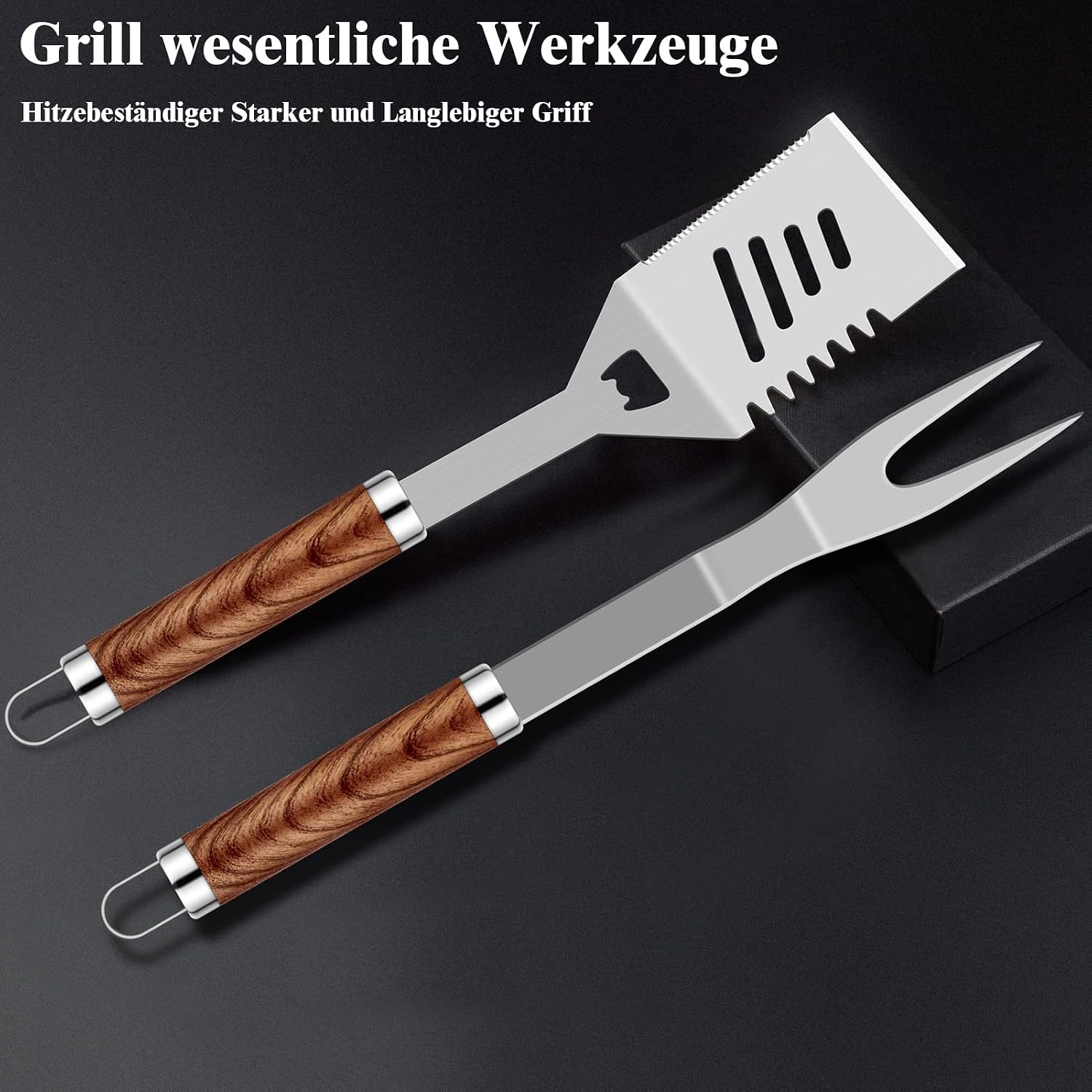 Grilliance 38-Piece BBQ Barbecue Cutlery Set Stainless Steel Barbecue Accessories for Men Gift Birthday High-Quality Barbecue Utensils Set Case with Grill Case and Grill Mat for Garden and Camping Brown – Bild 2