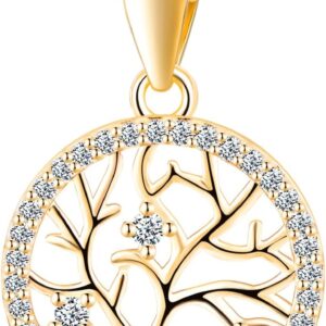 Damen 925 Sterling Silber Halskette Baum des Lebens Muster Cubic Zirkonia Anhänger Halskette