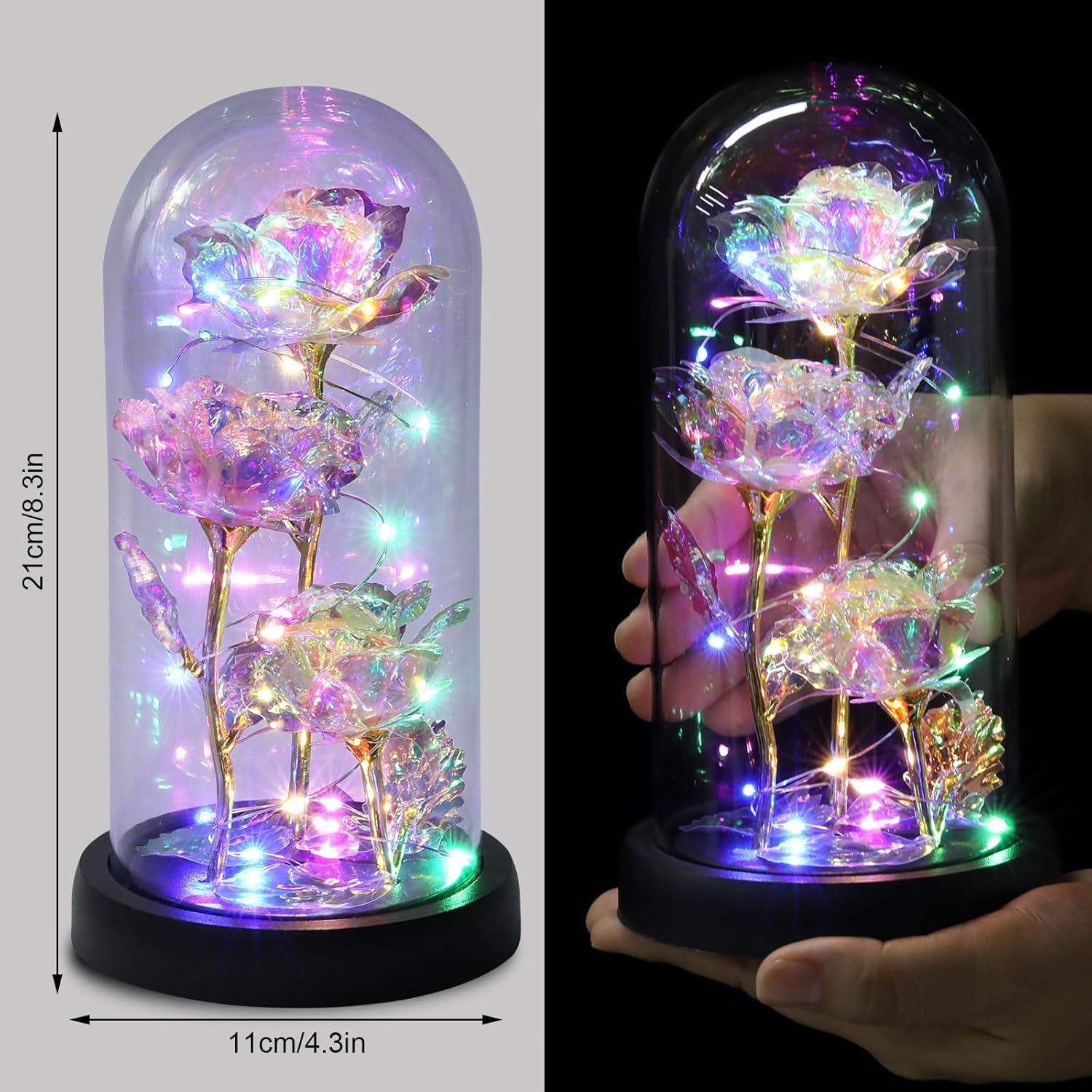 Touloube Gifts for Women, Infinity Roses in Glass with Light, Beauty and the Beast Rose Galaxy Rose Flower Gift, Beautiful Gifts for Mum, Grandma, Women, Birthday – Bild 2