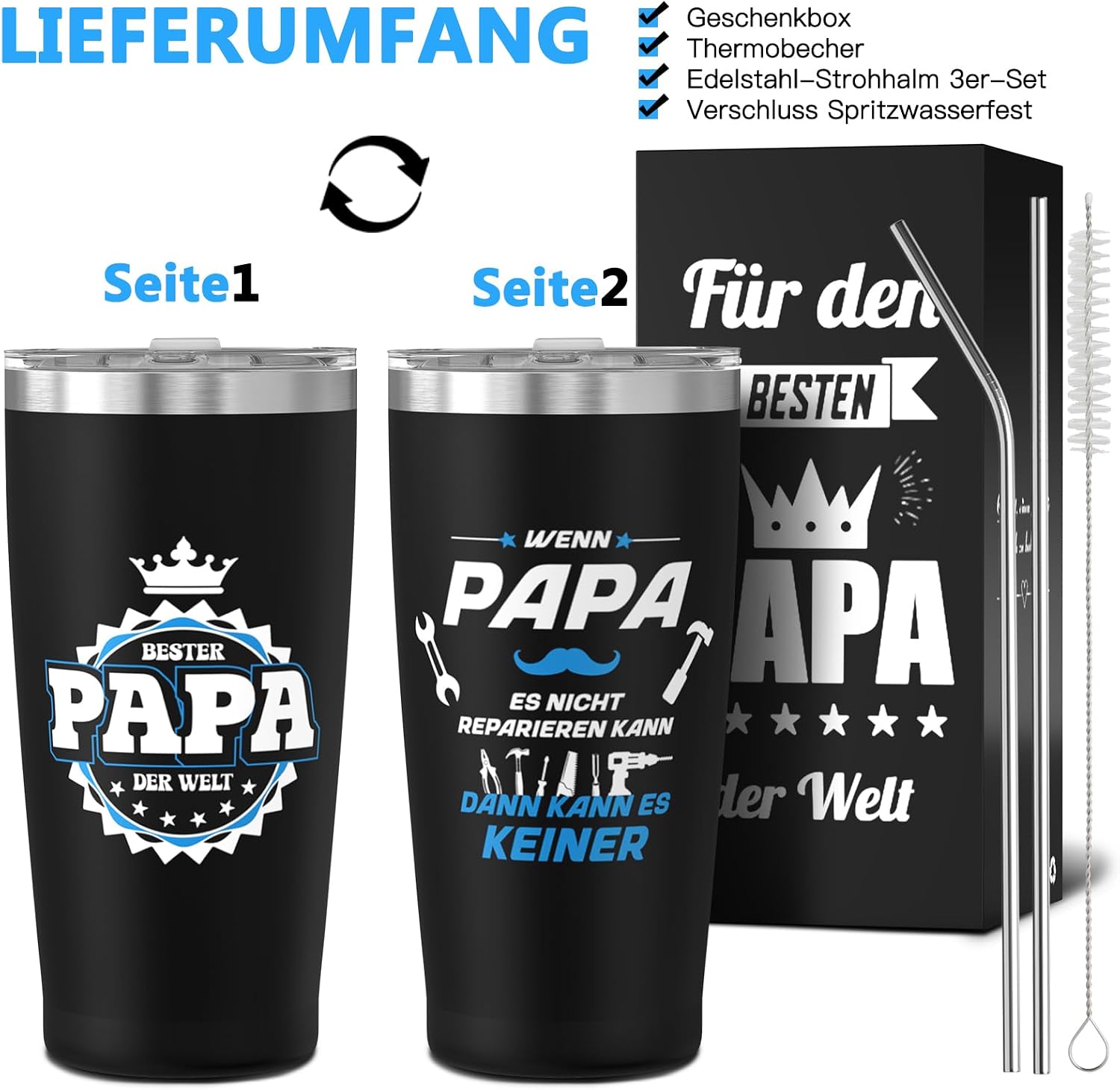 LILABIENE Thermal Mug Dad Car Mug Coffee Mug Coffee to Go Thermal Insulated Mug Gift for Father Father's Day Birthday Christmas 600 ml – Bild 6