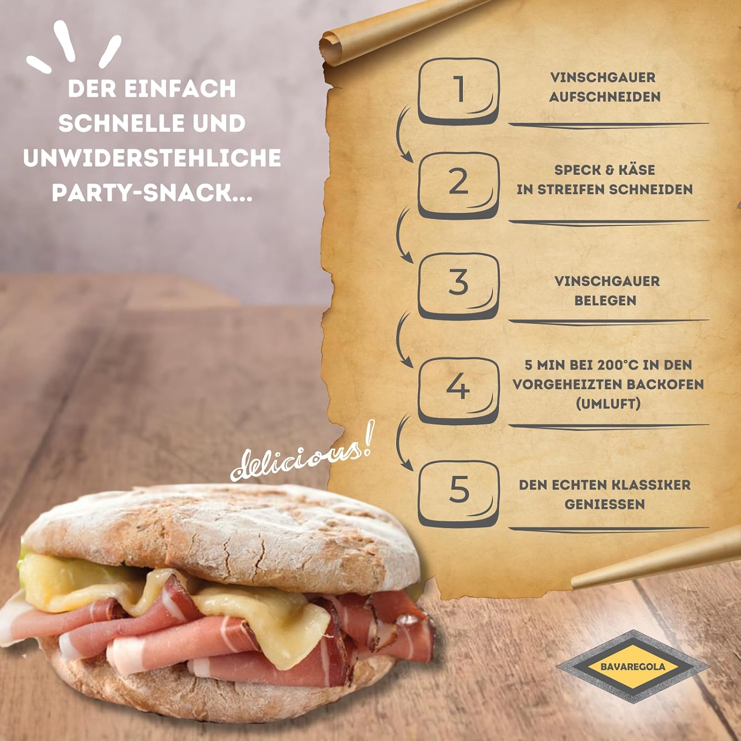 BAVAREGOLA South Tyrolean Farmer's Toast - Party Snack Set with 6 Vinschgau Breads, 200 g South Tyrolean Bacon PGI & 250 g Farmer's Cheese - Original South Tyrolean Specialities for Connoisseurs – Bild 3