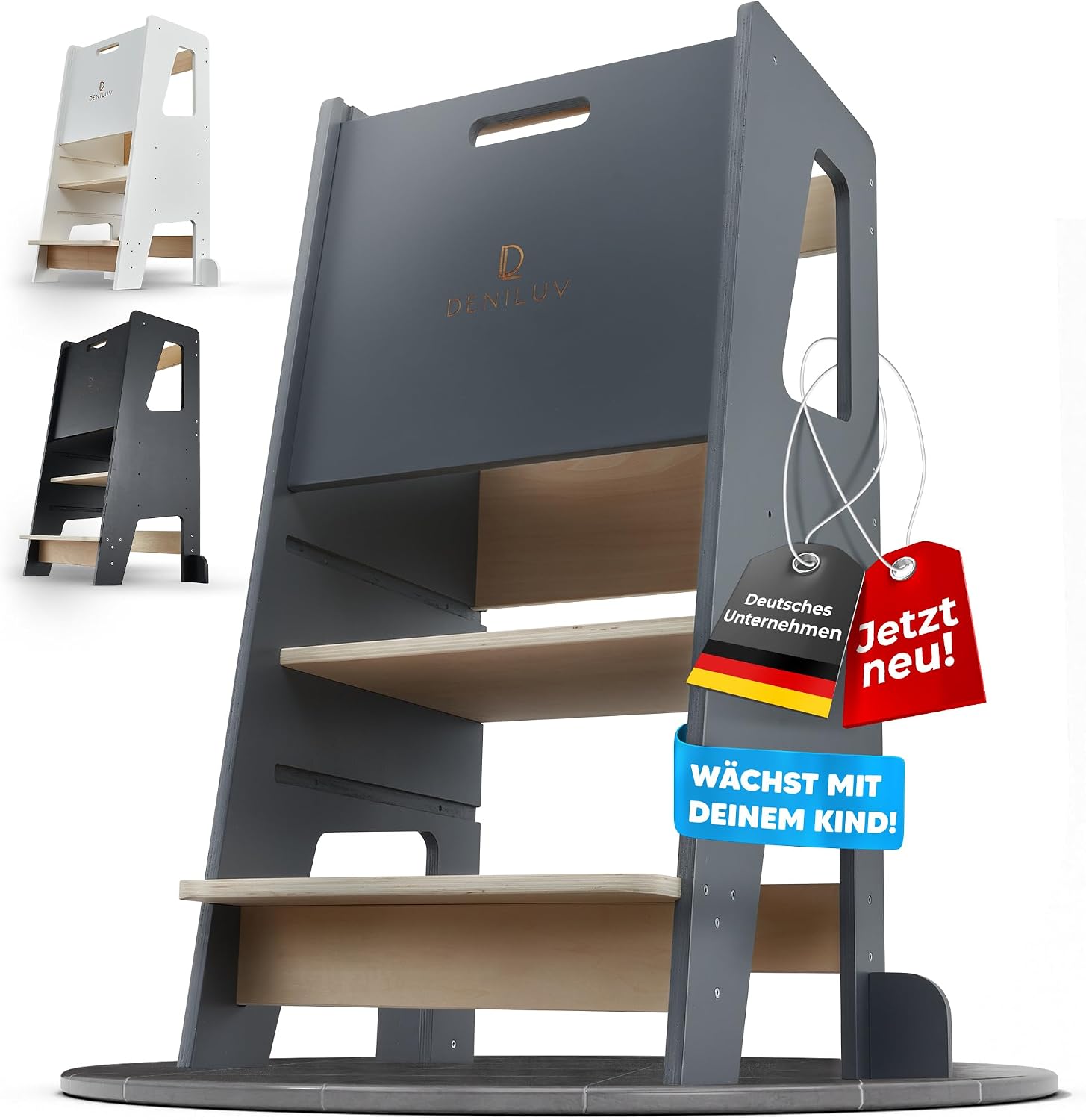 Children's Learning Tower Height Adjustable from 1 Year with Removable Front Step Stool for Kitchen Bathroom Ladder Chair White Black Grey Choose Colour Now – Bild 2