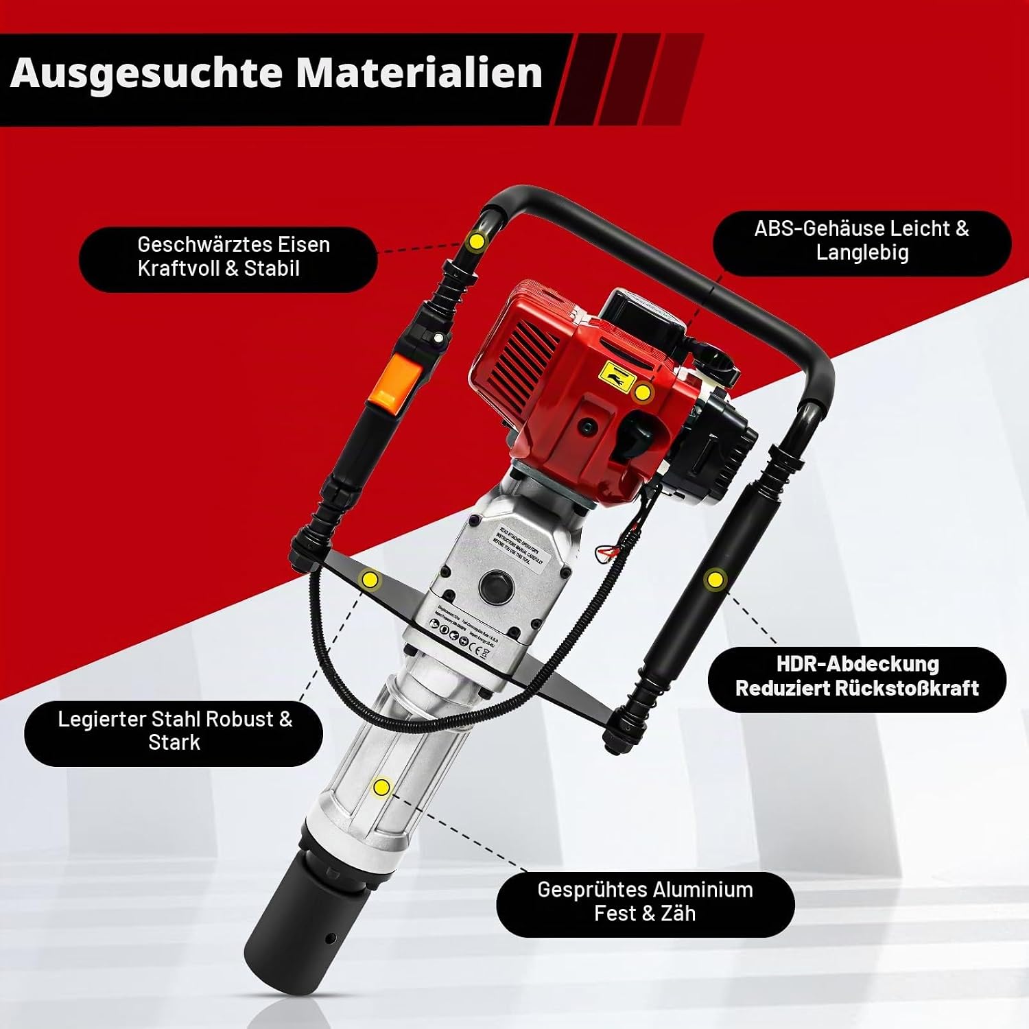 52CC 2-Stroke Petrol Stake Drive, 1900 W 45J Aluminium Portable Single Cylinder Professional Post Driver Hand Ram Fence Post Ram Earth Hole Drill with 55 mm 70 mm Sleeve for Fence Construction – Bild 6