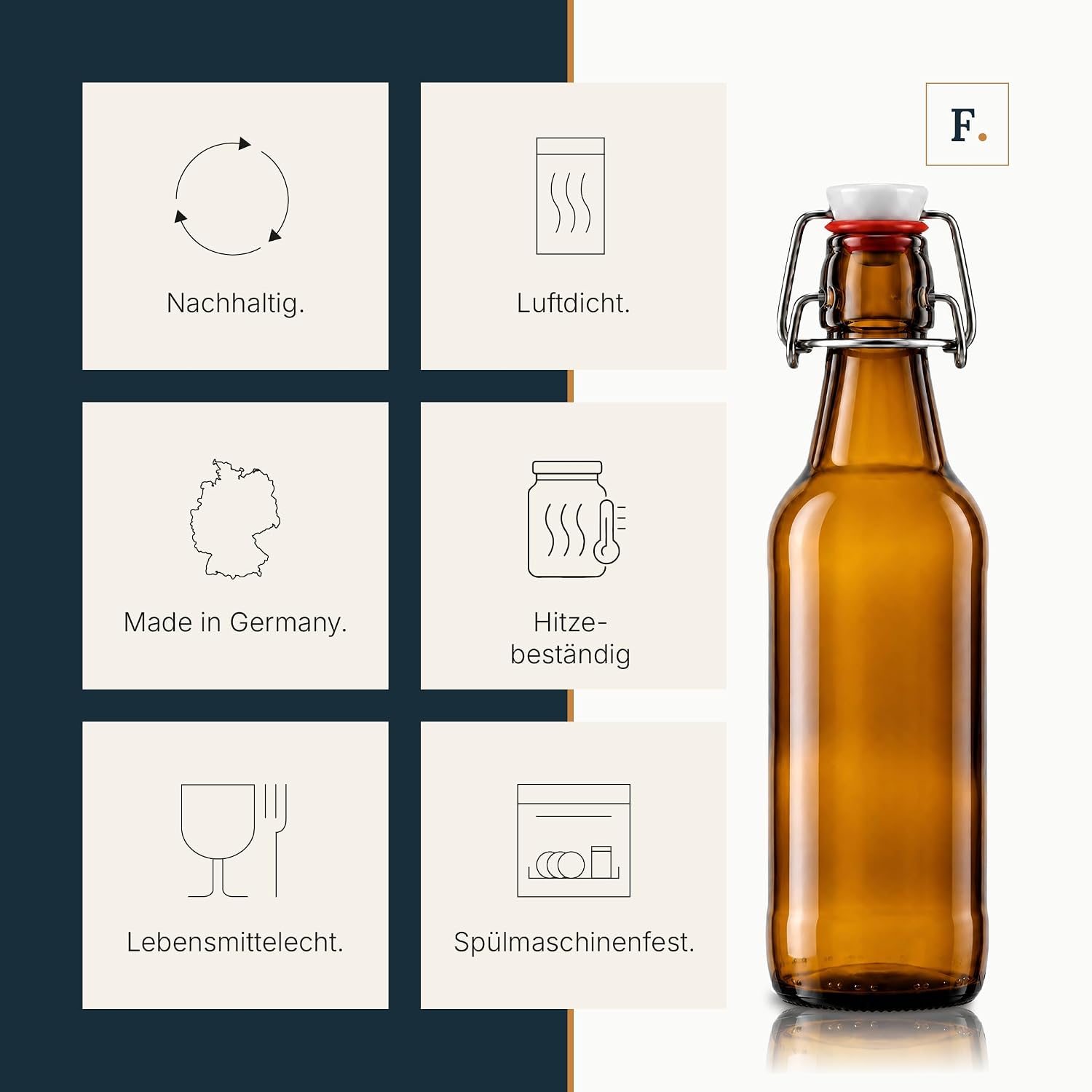 Flaschenbauer – 12 x Beer Bottles 500 ml Brown with Swing Top – Glass Bottle Set for Brewing Beer, Schnaps, Juice & Preserving, Robust Glass Bottles – Bild 3