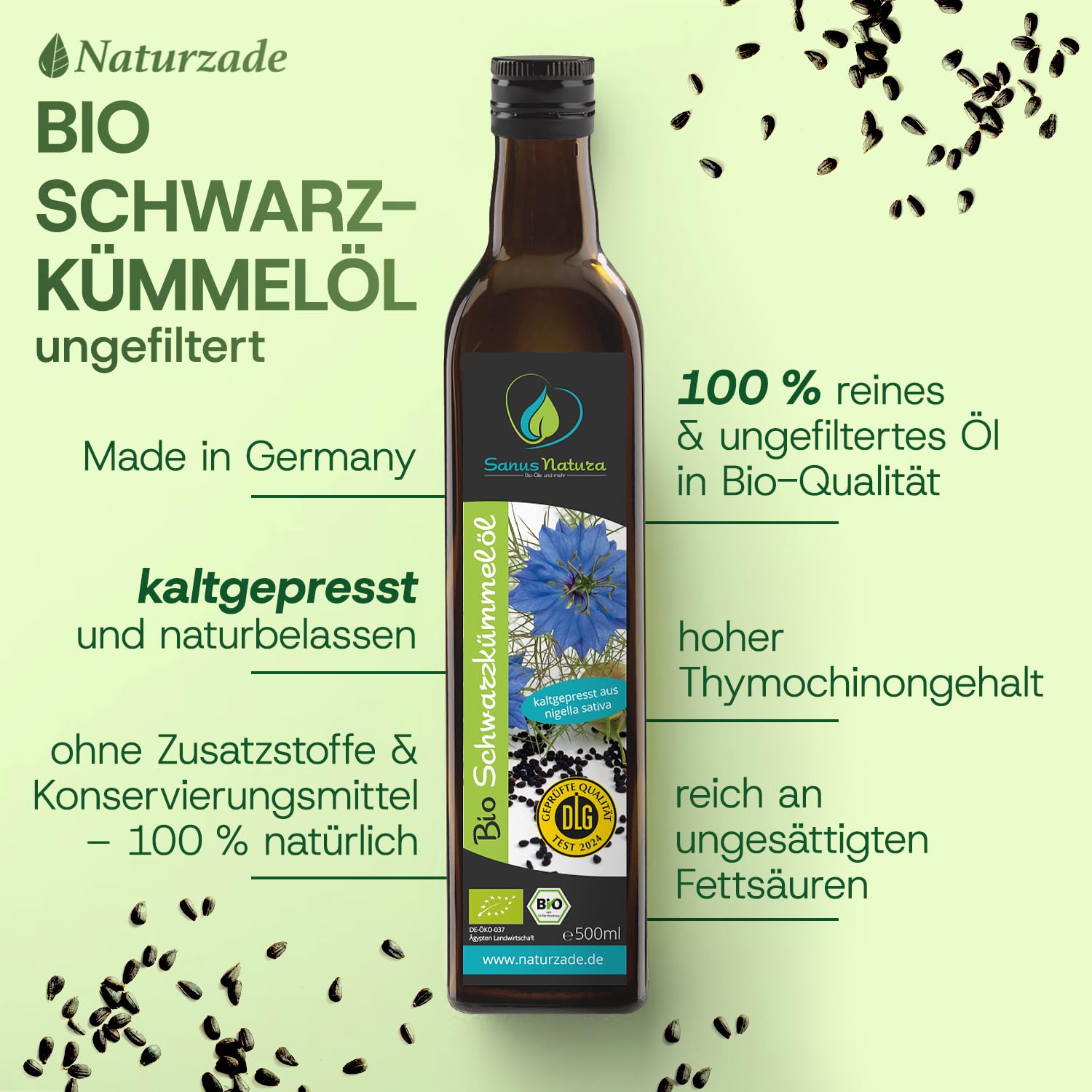 Sanus Natura Organic Black Cumin Oil 500 ml Unfiltered, High Thymoquinone Content, Cold Pressed & Natural No Additives, Direct from the Manufacturer – Bild 4