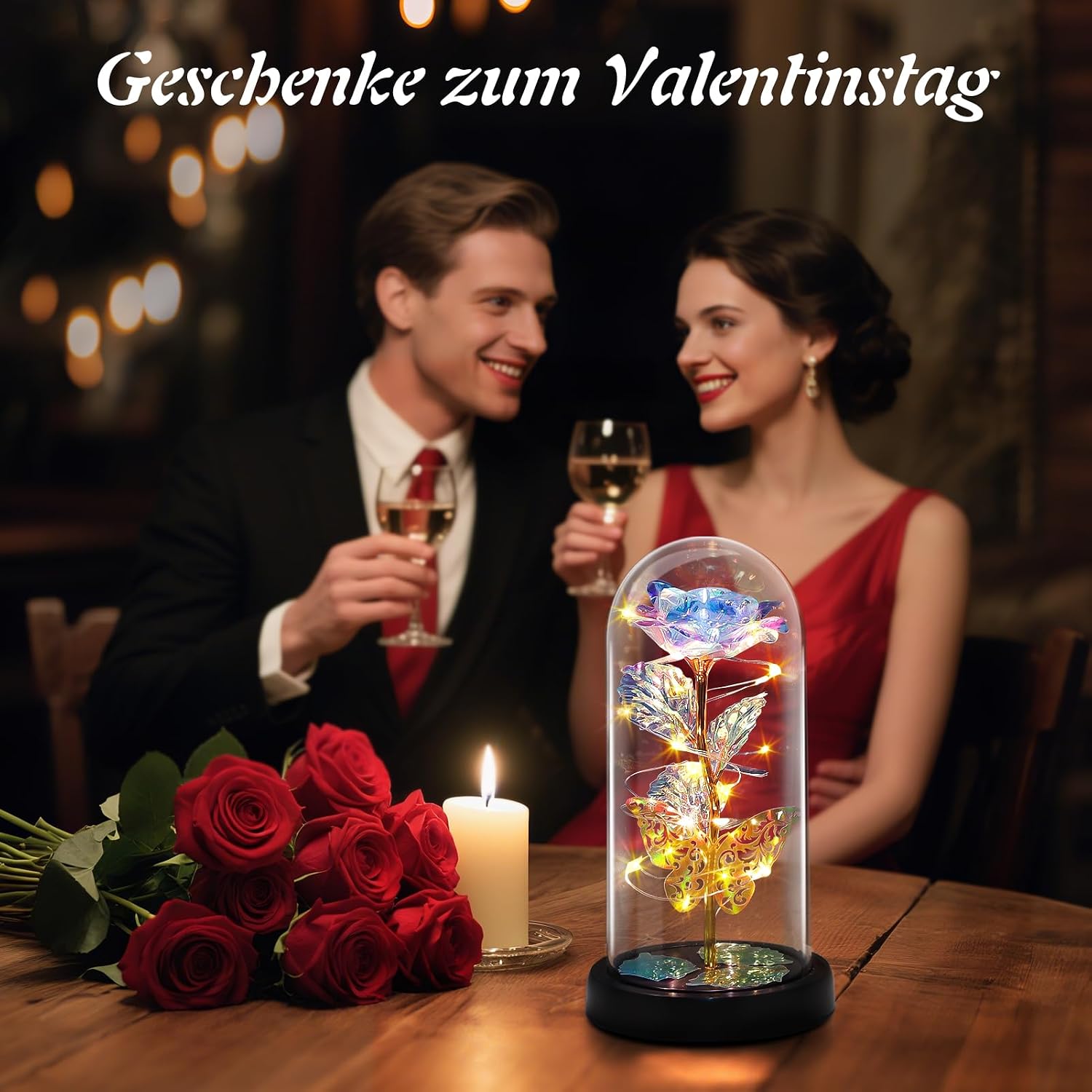 Mother's Day Gift for Mum, Gifts for Women, Eternal Rose in Glass with LED Lights for Women, Artificial Preserved Flowers, Rose Gift for Anniversary/Valentine's Day/Birthday/Wedding – Bild 5