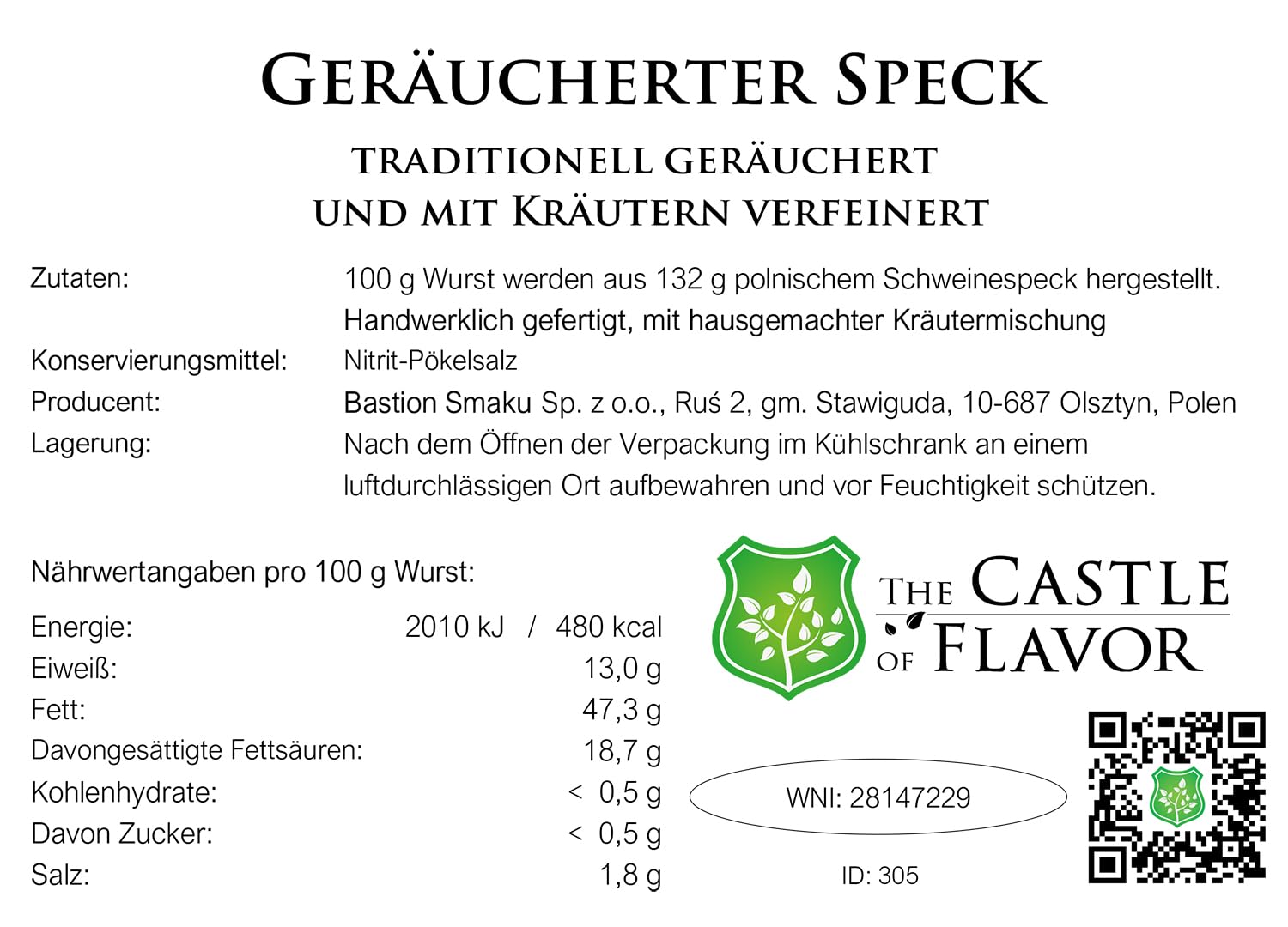 The Castle of Flavor Smoked Bacon with Herbs 400 g – Bild 2