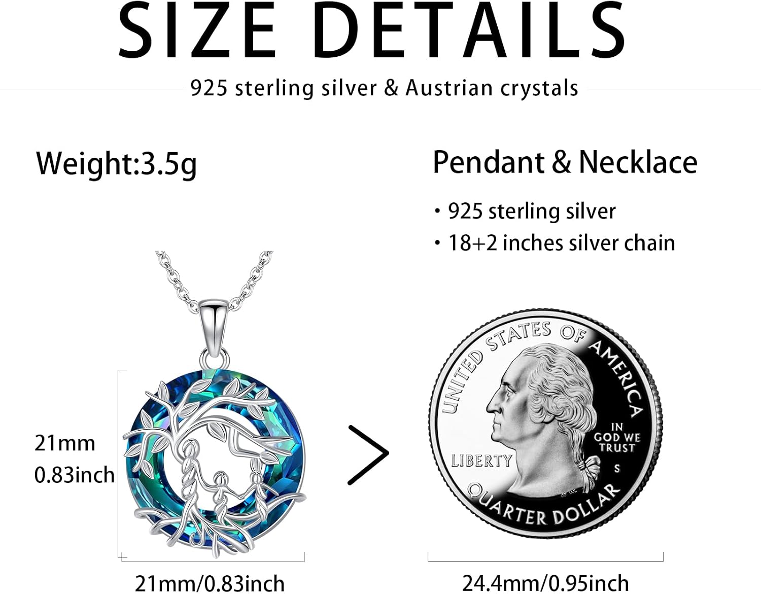 Women's Tree of Life Necklace 925 Sterling Silver Mother Children Daughter Son Tree of Life Family Heart Pendant Jewellery Gifts for Mum Girls – Bild 5