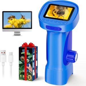 Microscope for Children, Ahalfcit Digital Microscope with 2.4 Inch HD IPS, 1000X Pocket Microscope as Handheld Camera, Portable Nature Toy, STEM Gift for Boys & Girls 3-12 Years - Blue