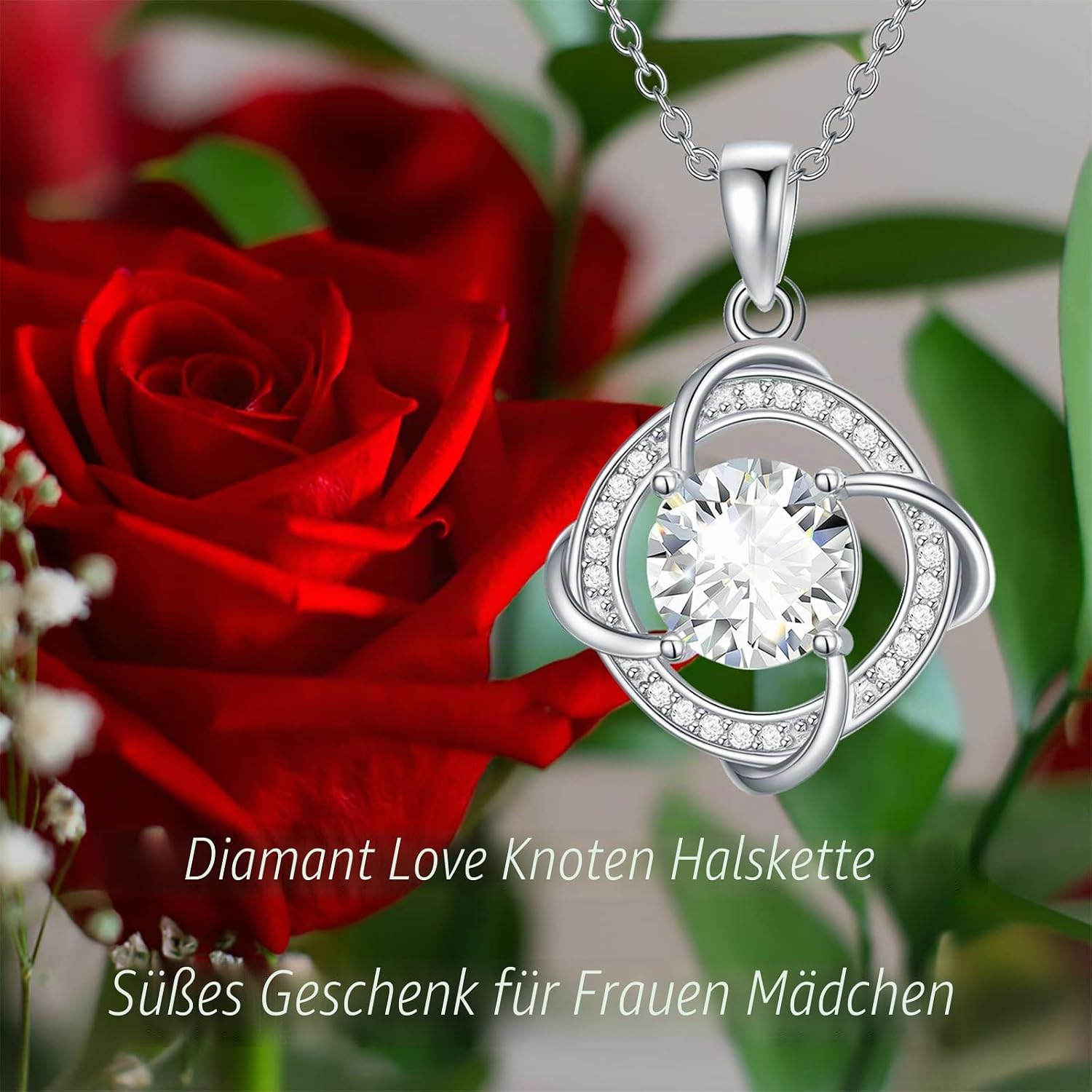 Infinity Necklace with Natural Diamond 925 Silver for Women Girls 1 Carat Moissanite Infinity Pendant Necklace Diamond Jewellery Gifts for Birthday Christmas 45 + 5 cm – Bild 3