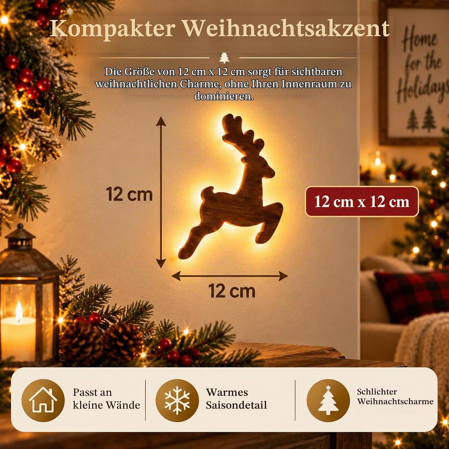 Christmas Decoration Reindeer LED for Wall, Christmas Lights Made of Wood – Bild 5