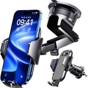 VANMASS 2026 Military Mobile Phone Holder, Car Upgrade, Strongest Suction Cup & Ventilation Hook, 4-in-1 Smartphone Car Mobile Phone Holder, 360° Rotatable Car Mount on Dashboard Disc for iPhone