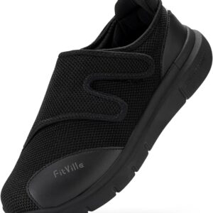 FitVille Extra Wide Rehabilitation Shoes Men with Adjustable Walking Shoes for Sensitive Feet Seniors Care Slippers Bandage Shoes Health Shoes