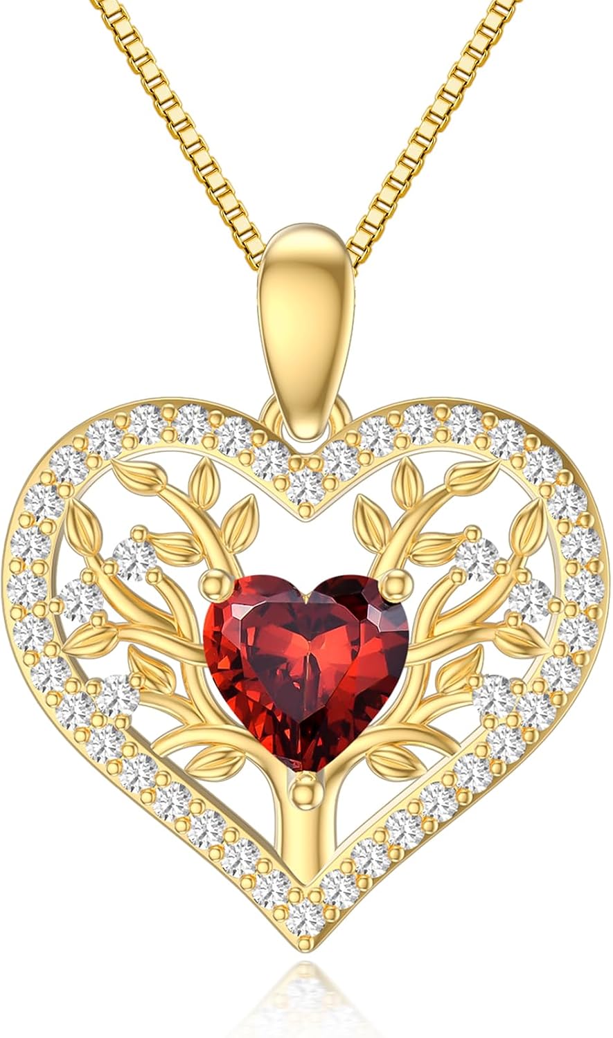 9k Gold Tree of Life Necklace for Women, 375/9ct Real Gold Tree of Life Birthstone Heart Pendant Necklace Jewellery Gifts for Birthday Christmas 40 + 5 cm