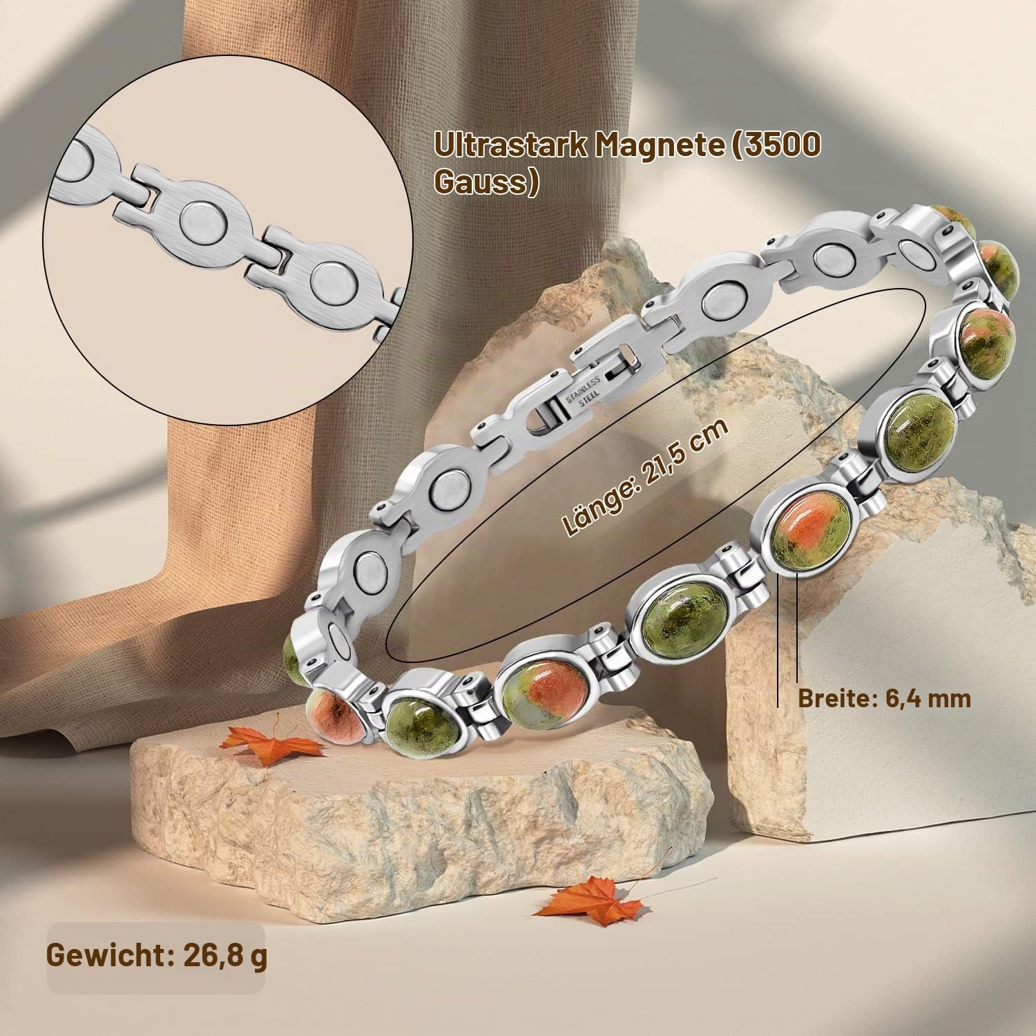 JEROOT Women's Magnetic Bracelet Flower Turquoise Stones Stainless Steel – Bild 4