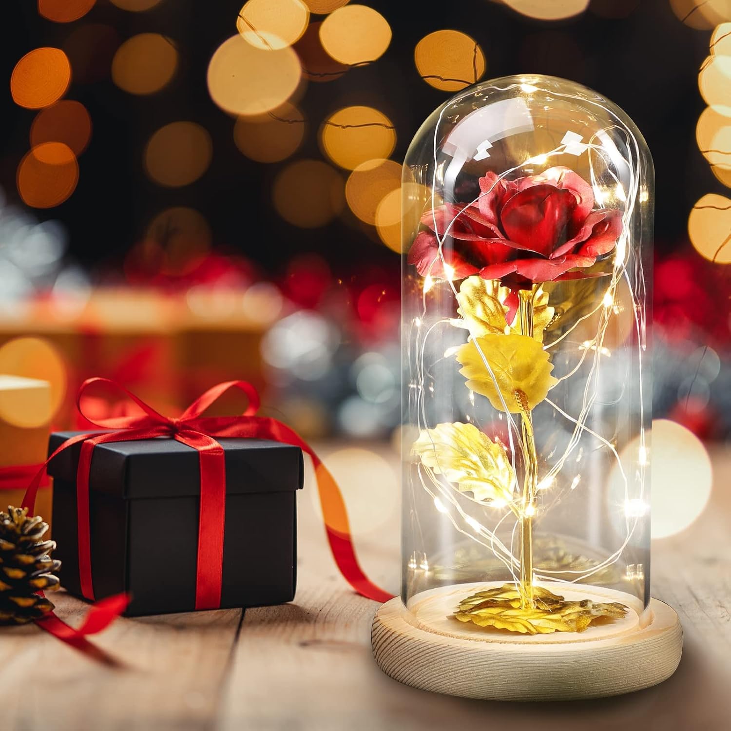 ADAZ Gifts for Women, Eternal Rose in Glass with LED Light, Mother's Day Gifts for Mum, Beauty and the Beast, Rose Gift for Girlfriend, Wife on Anniversary, Christmas, Valentine's Day – Bild 6