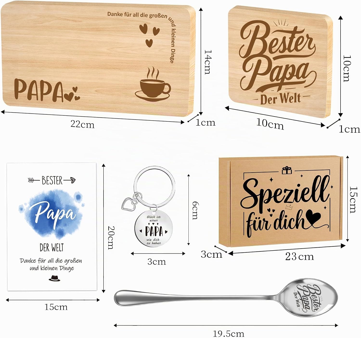 PAPA Gift - Wooden Serving Board, Coaster, Stainless Steel Spoon, Keyring & Greeting Card | Loving Father's Day Gift, Birthday Gift & Christmas Gift for Dad – Bild 5