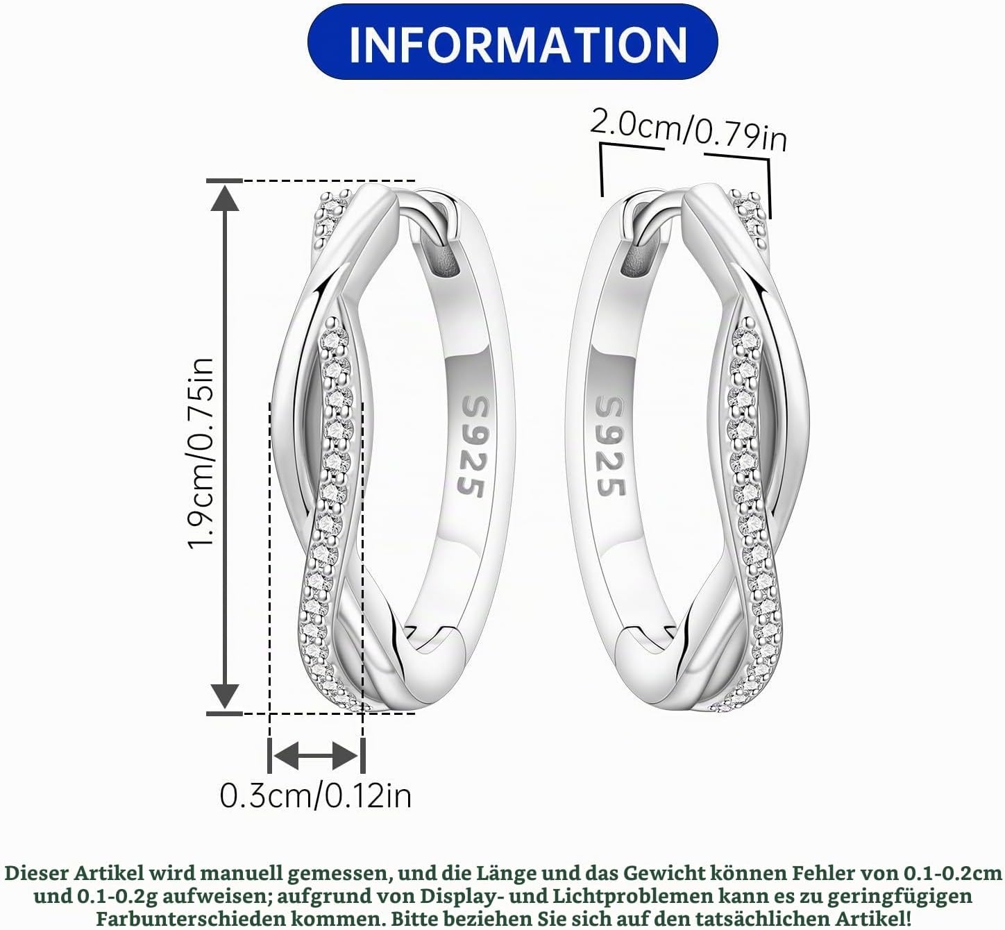 Zirkonia 925 Sterling Silber Ohrringe Damen Creolen Silber Creolen Damen Earrings For Women Geschenke für Frauen, Mütter und ihre Lieben – Bild 2