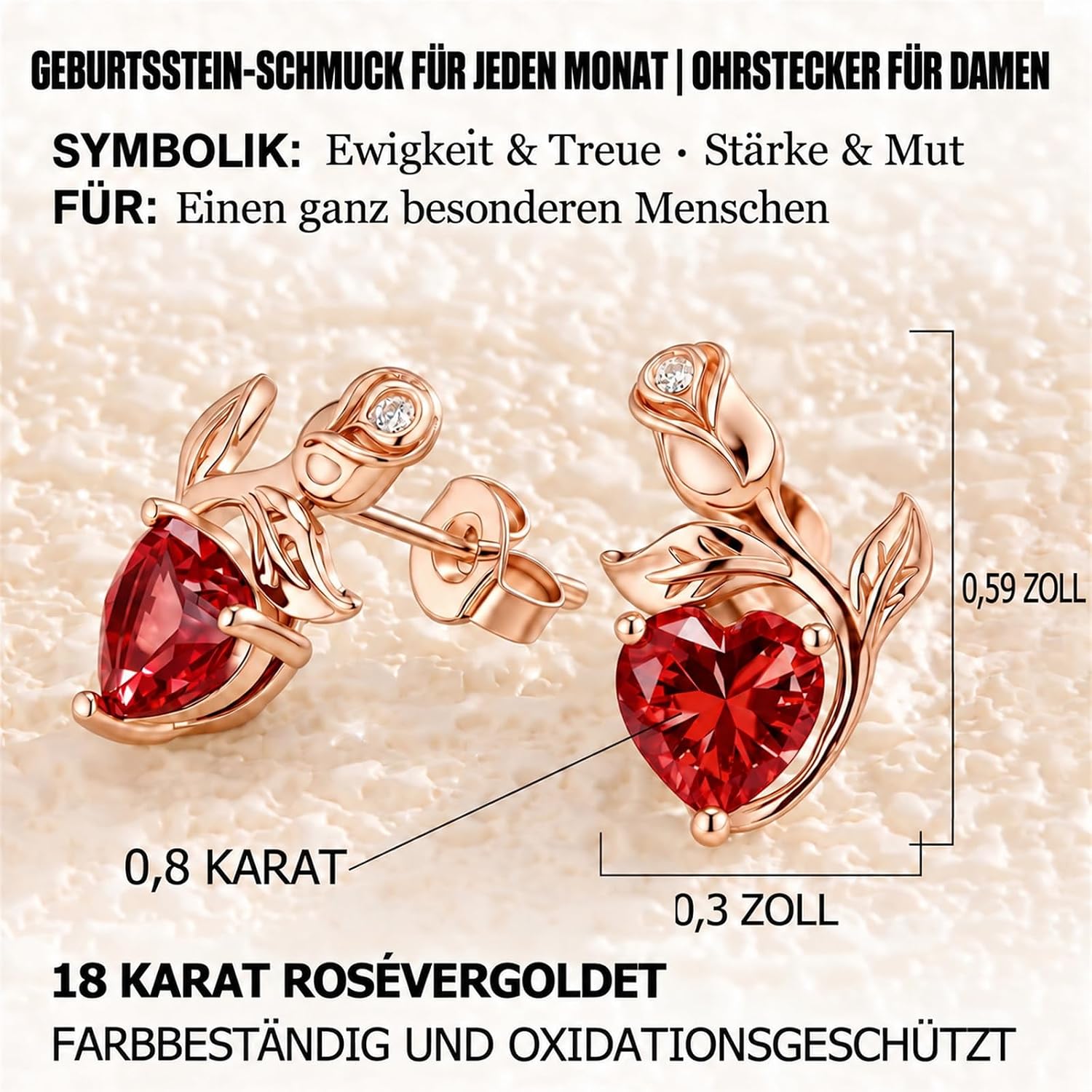 0.8CT Rose Heart Stud Earrings Birthstone S925 Gifts for Women – Bild 3