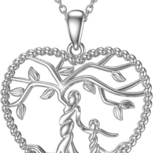 Women’s Tree of Life Necklace 925 Sterling Silver Mother Children Daughter Son Tree of Life Family Heart Pendant Jewellery Gifts for Mum Girls