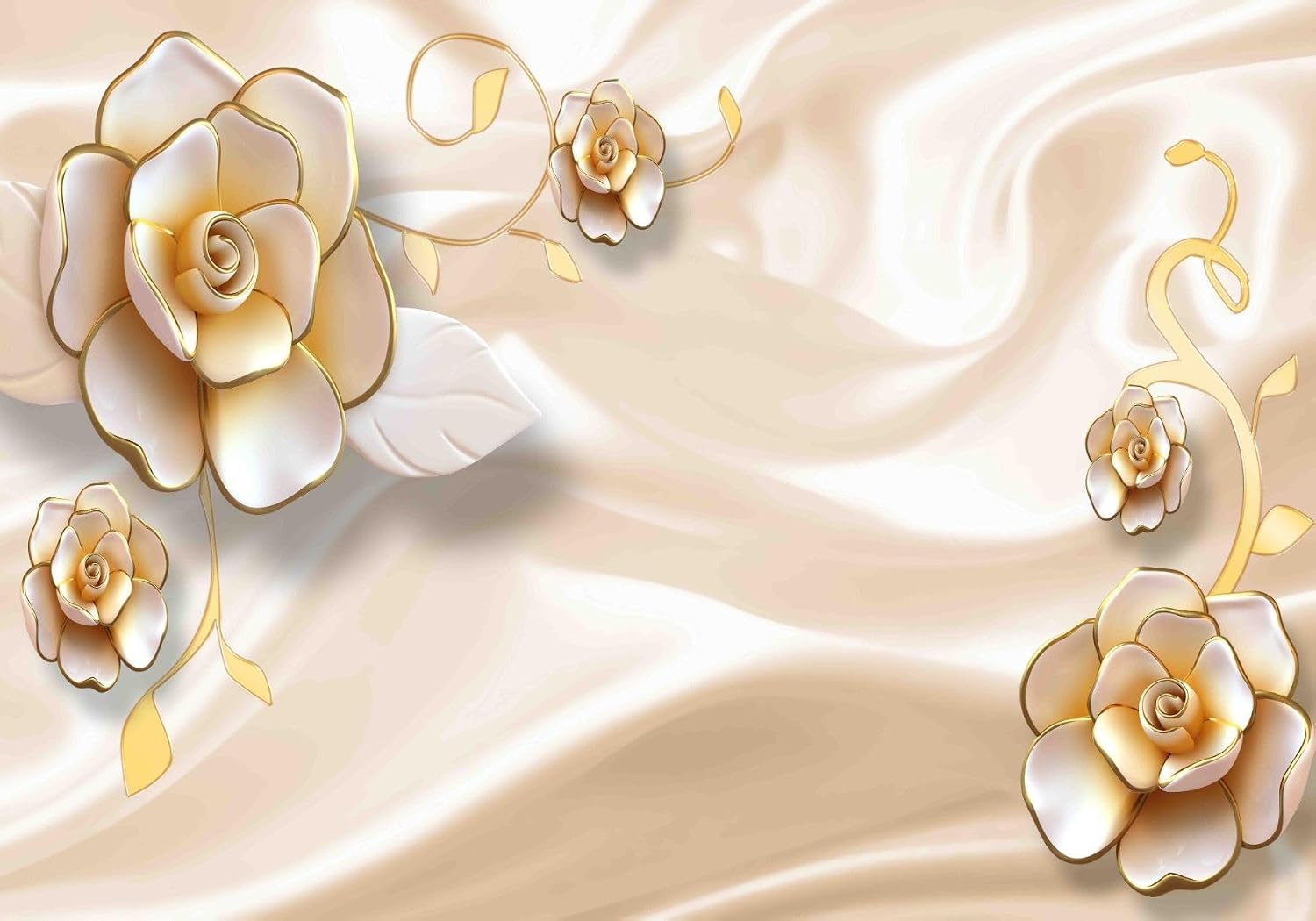 Non-Woven Photo Wallpaper Wall Pictures 3D Gold Decoration Rose Wallpaper 1520 (200 (W) x 140 (H) cm)