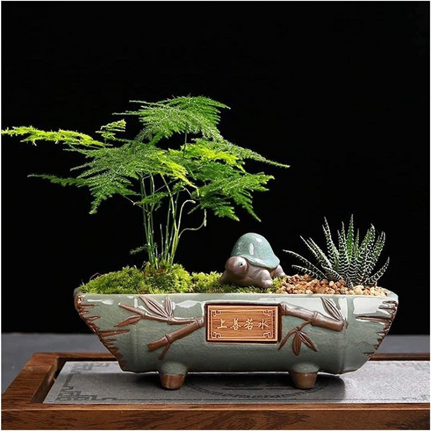 Bonsai Pots - Large Rectangular Creative Ceramic Flower Pot, Vintage Stone Design for Green Plants, Great for Meaty Plants, Chinese Style – Bild 4