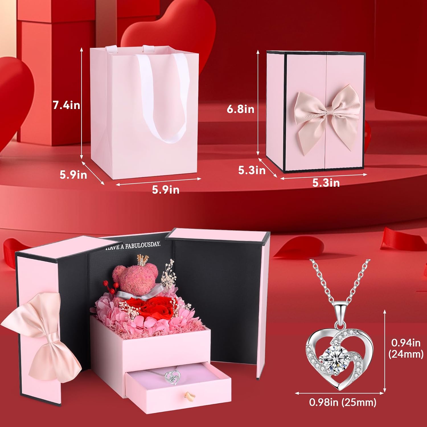 Rose Moss Bear Gifts for Mum, Real Eternal Rose Gift Box with Necklace, Preserved Rose Flower Box, Mother's Day Gift for Mum, Women, Wife, Girlfriend, Grandma, Valentine's Day, Anniversary, Christmas – Bild 8