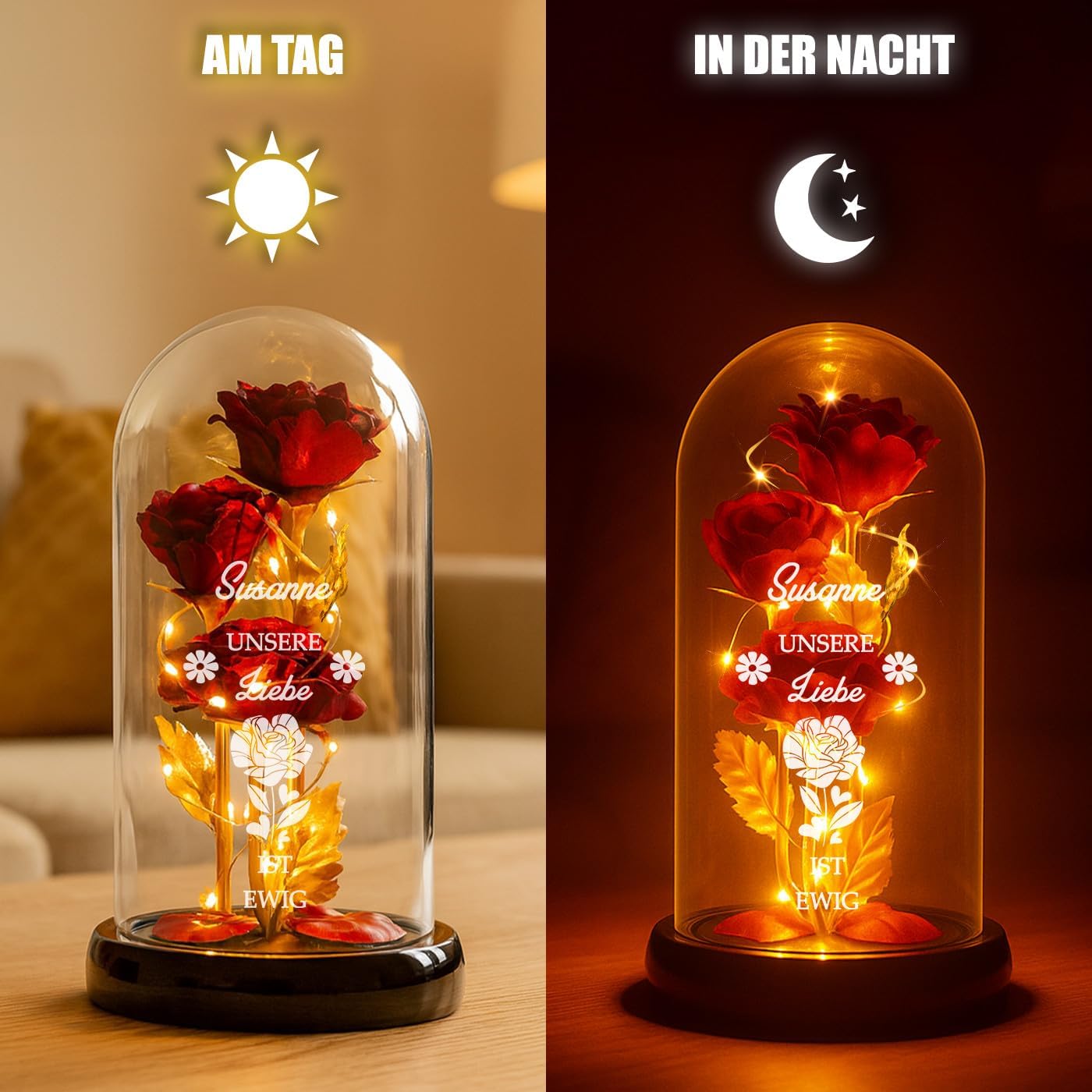 Maverton Red Eternal Rose with LED Lighting in Glass with Engraving – Bild 5