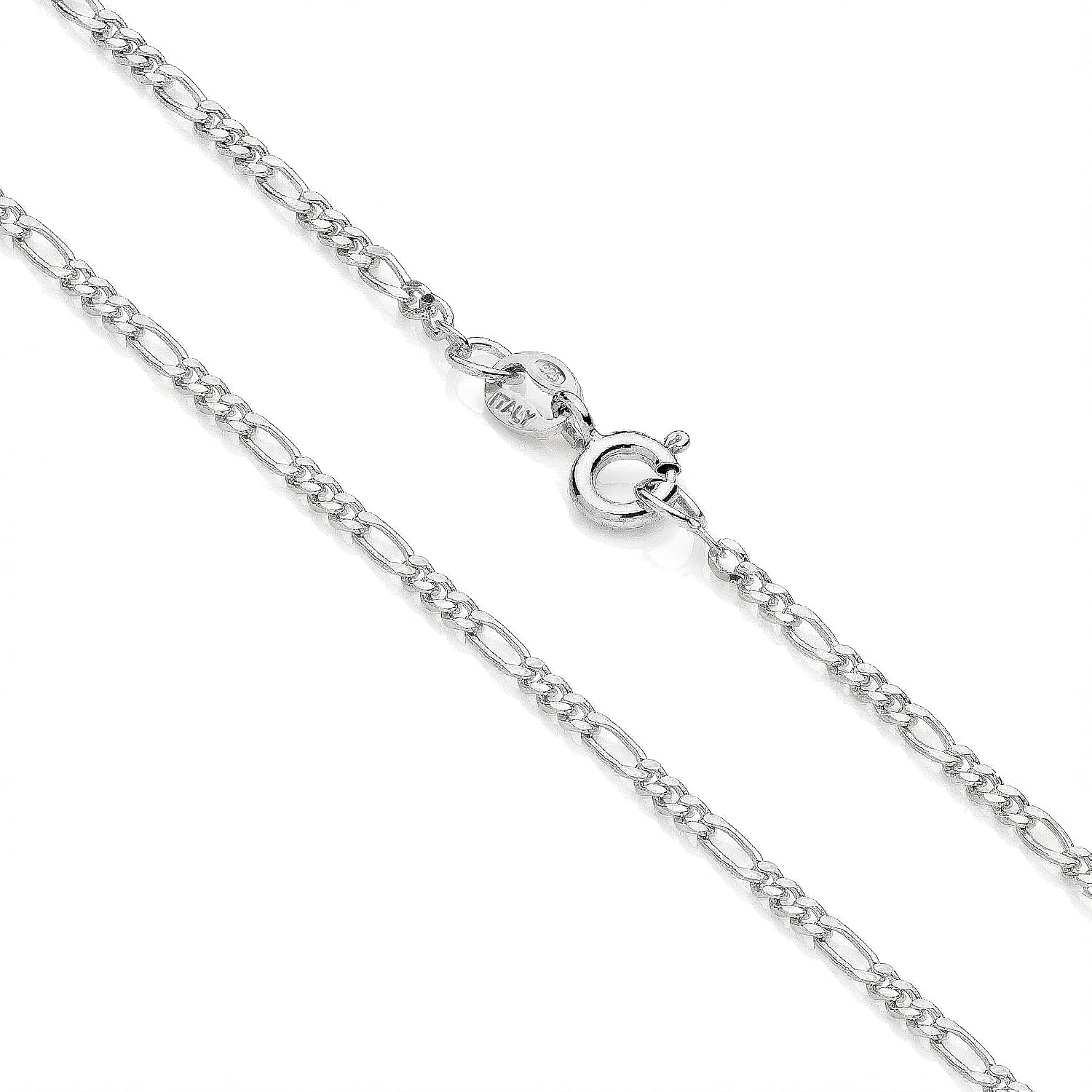 Aka Gioielli® - Diamond-coated Figaro Chain 1.7 mm 925 Sterling Silver Rhodium-Plated - Women's Men's Necklace Lengths: 40 45 50 55 60 70 cm