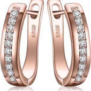 JewelryPalace Hoop Earrings Silver Women's Earrings, 925 Sterling Silver Hoop Earrings with AAA Zirconia, Small Sleeping Hoops, Huggie Hoop Earrings, Sterling Silver Jewellery Set, Rose Gold