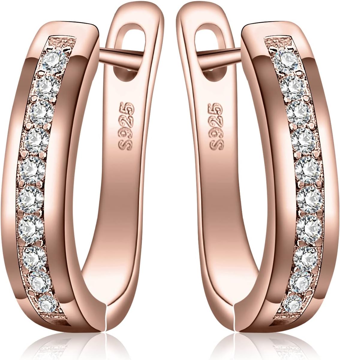 JewelryPalace Hoop Earrings Silver Women's Earrings, 925 Sterling Silver Hoop Earrings with AAA Zirconia, Small Sleeping Hoops, Huggie Hoop Earrings, Sterling Silver Jewellery Set, Rose Gold