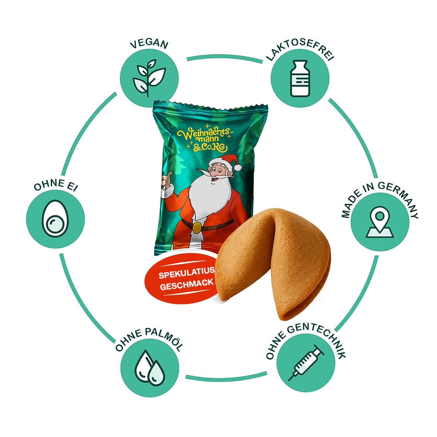 Food crew 10 x Santa Claus & Co. KG Christmas Lucky Biscuits - 3 Designs - Lucky Biscuits Christmas with Speculatius Flavour - Individually Packed with German Sayings - Vegan - Made in Germany – Bild 3
