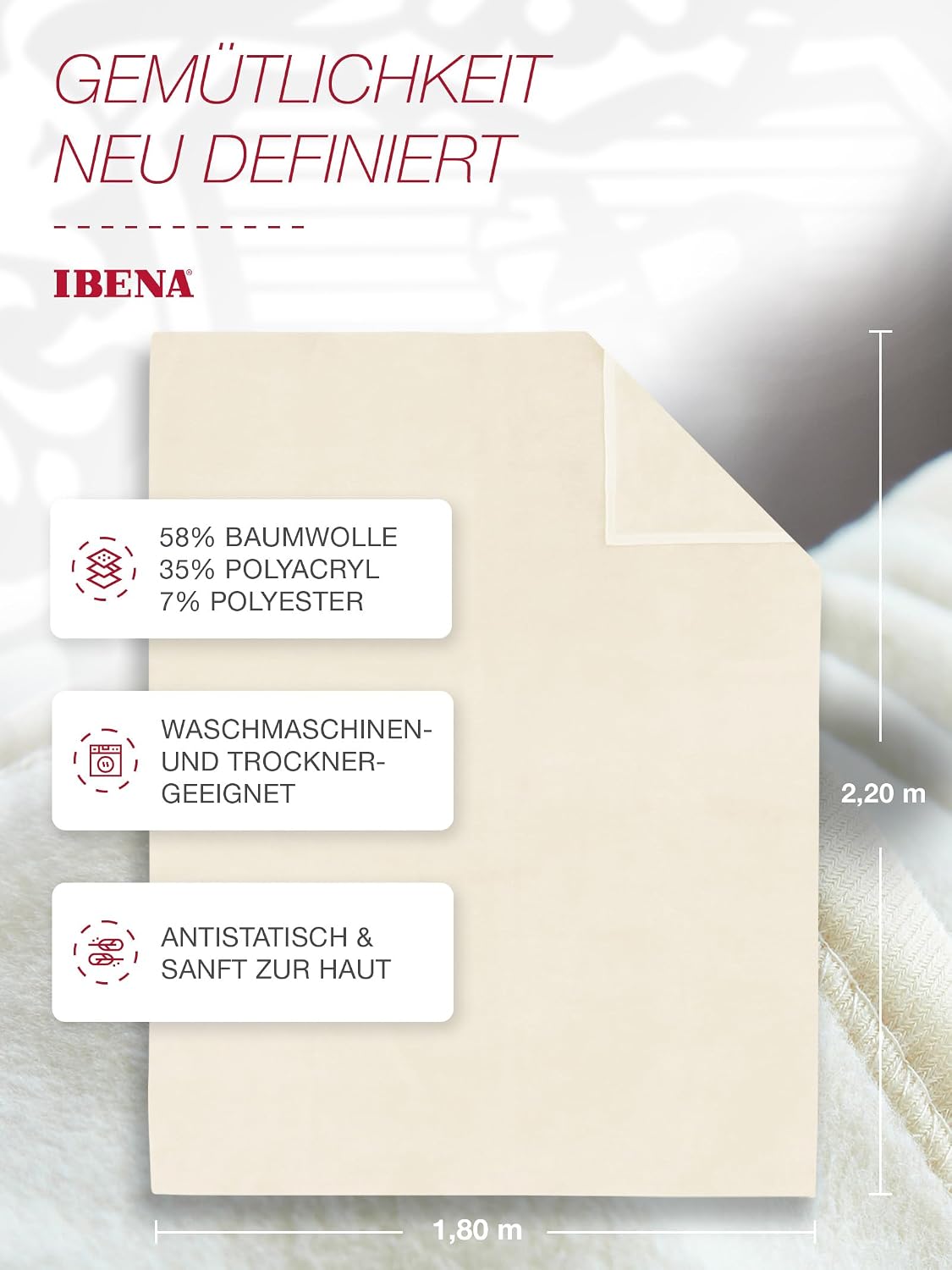 Ibena Cuddly Blanket / Bedspread / Wool Blanket, 180 x 220 cm – Bild 3