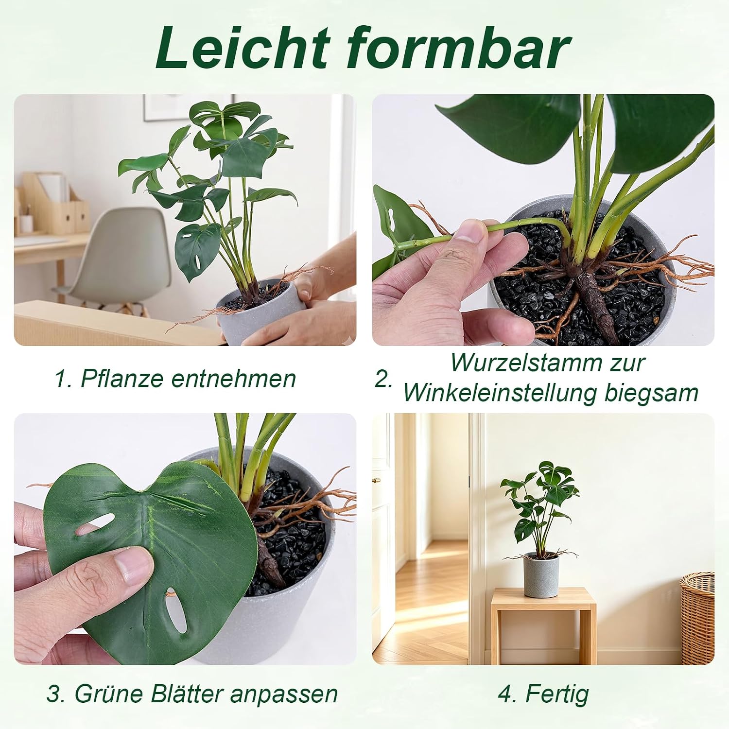 Artificial Monstera Plant 43 cm in Grey Pot 9 Leaves Realistic – Bild 7