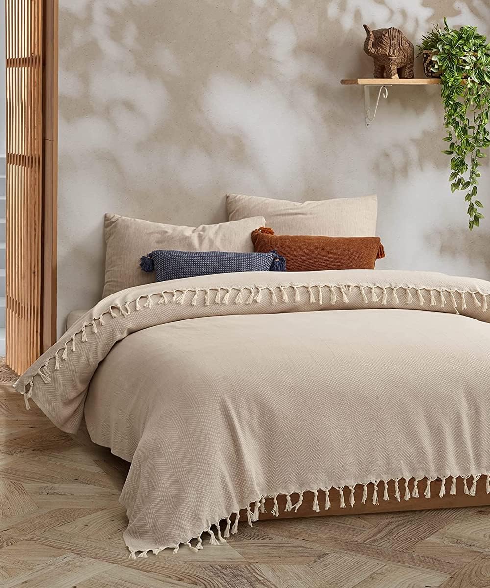 BOHORIA® Premium Bedspread XXL Tulum | 100% Cotton | Oeko-Tex® | Bed Throw Reversible Blanket Sofa Blanket with Pattern | Extra Large 200 x 230 cm (200 x 230 cm, Sepia) – Bild 3