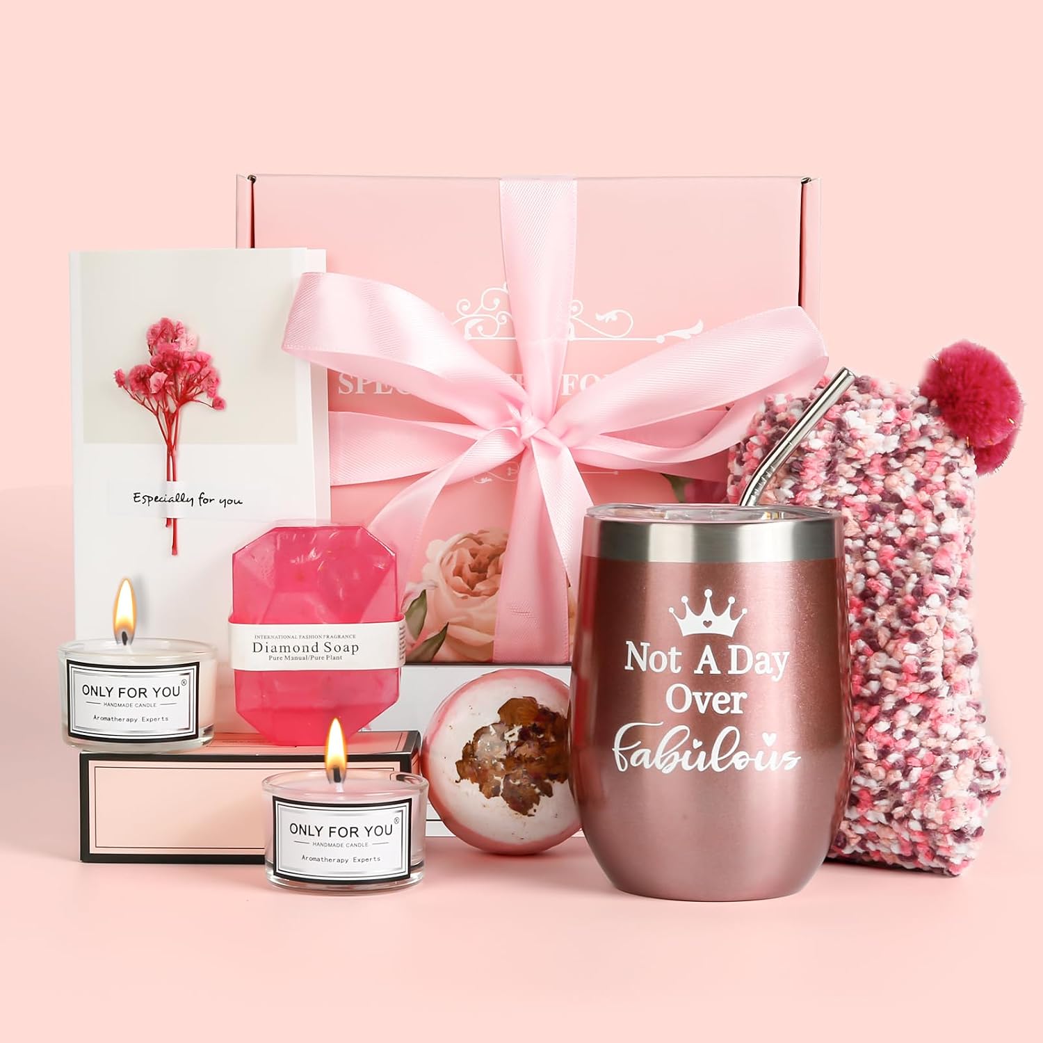 Comius Sharp Gifts for Women, Stainless Steel Wine Cup with Scented Candle and Socks, Birthday Gift for Girlfriend, Sister, Mum, 30 40 50th Birthday Christmas Gifts Gift Ideas Gift Set